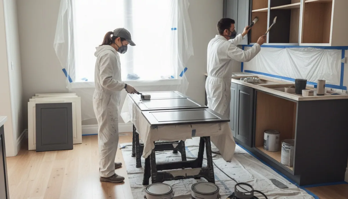 Cabinet painting in Lancaster, PA for durable, updated kitchen cabinets by Lancaster Paint Pros