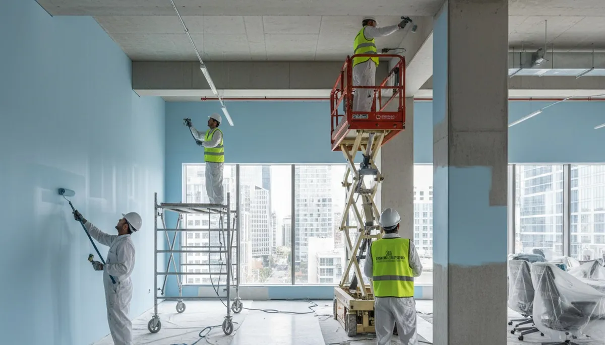 Lancaster, PA commercial painters applying durable exterior coatings on a business property